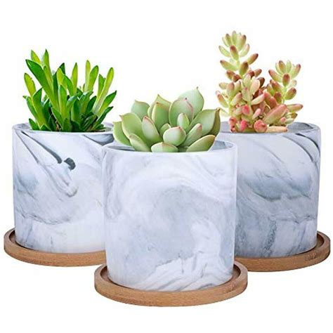 4 Planters Inch Marble Ceramic Succulent Pot Indoor Modern Cactus Herb