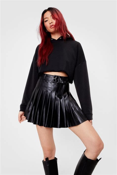 Faux Leather Pleated Belted Mini Skirt Nasty Gal