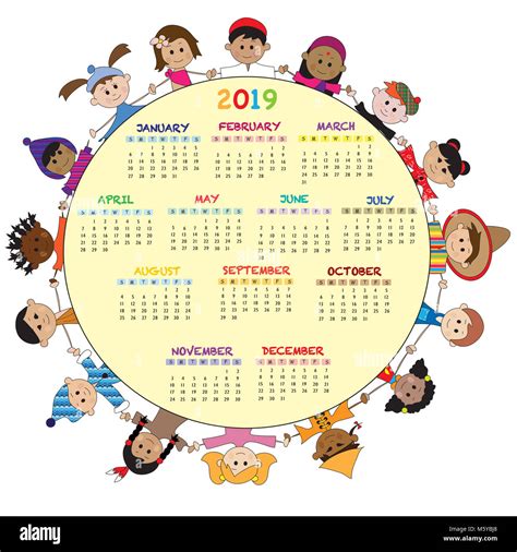 Calendar 2019 With Happy Children Stock Photo Alamy