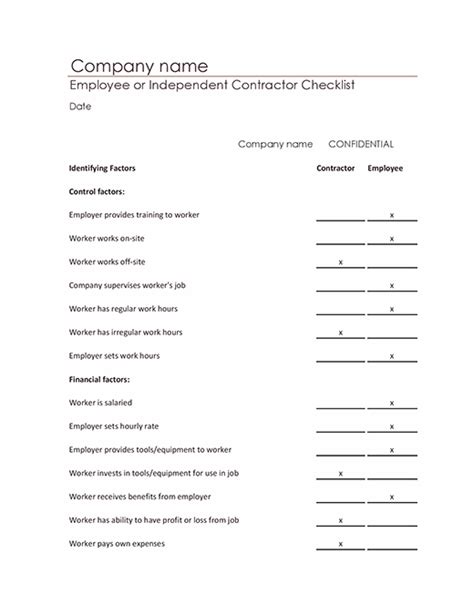 Employee Or Independent Contractor Checklist