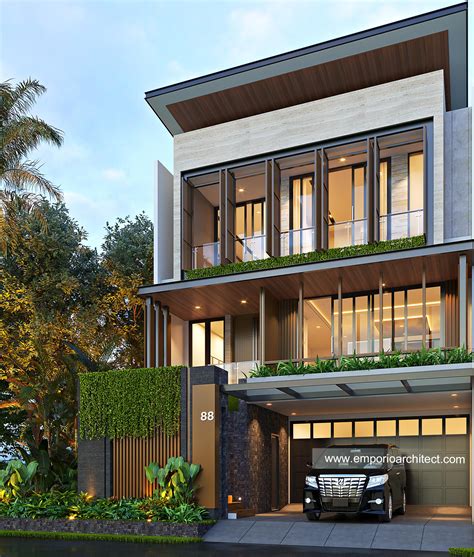 Desain Rumah Modern 3 Lantai Bapak Wll Di Jakarta Barat Tampak Depan