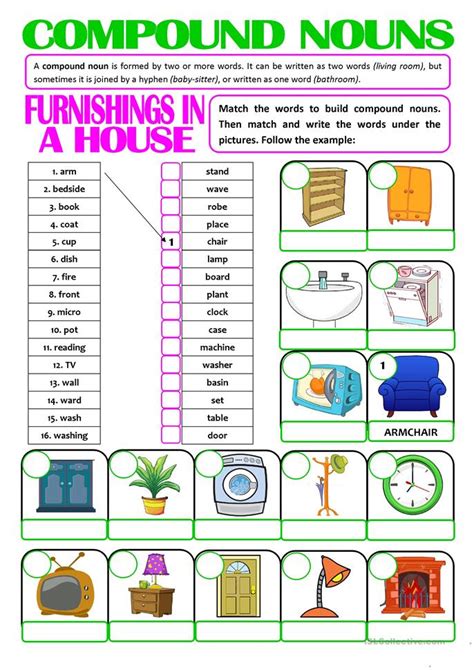 They are all compound nouns. COMPOUND NOUNS - furnishings in a house worksheet - Free ...