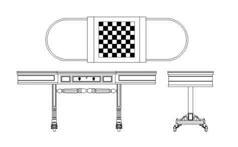 Oval Chess Game Table All Sided Elevation Cad Block Details Dwg File
