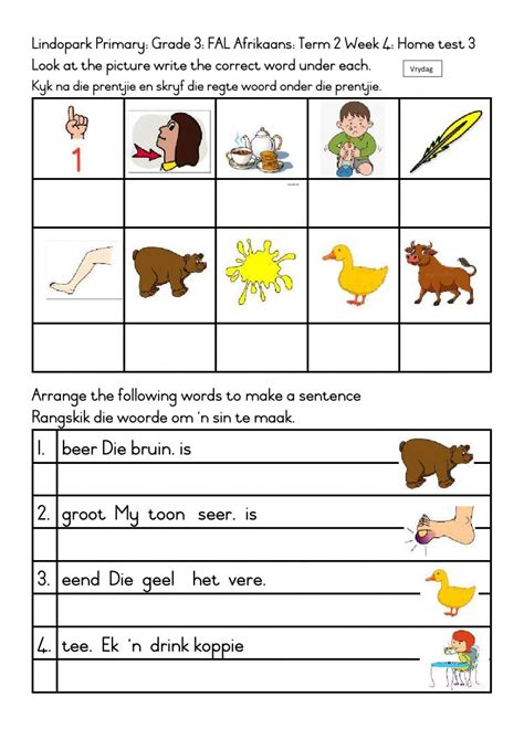 Grade 3 Fal Afrikaans Worksheet 2 Interactive Workshe