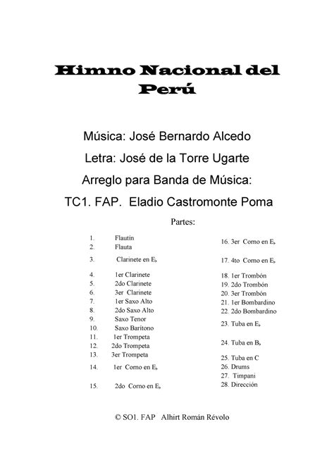 14 Himno Nacional Del Peru Himno Nacional Del Perú Música José