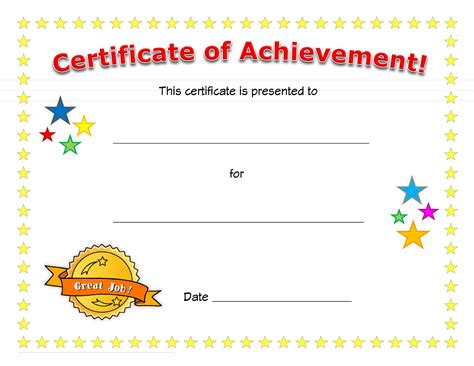 Free Printable Certificate Of Achievement Blank Templates
