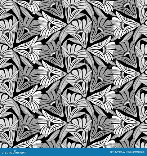 Seamless Cute Monochrome Floral Pattern Stock Vector Illustration Of