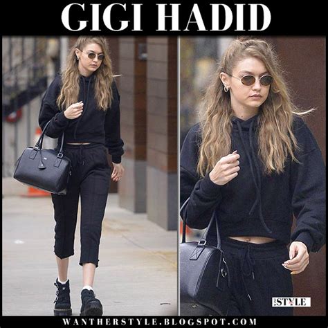 Gigi Hadid In Black Cropped Hoodie And Black Sweatpants In Nyc ~ I Want