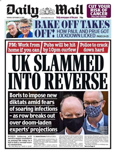 Daily Mail Front Page 22nd Of September 2020 Tomorrows Papers Today