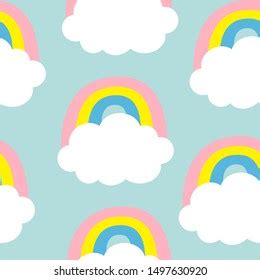 Cloud Colorful Rainbow Seamless Pattern Cute Stock Illustration