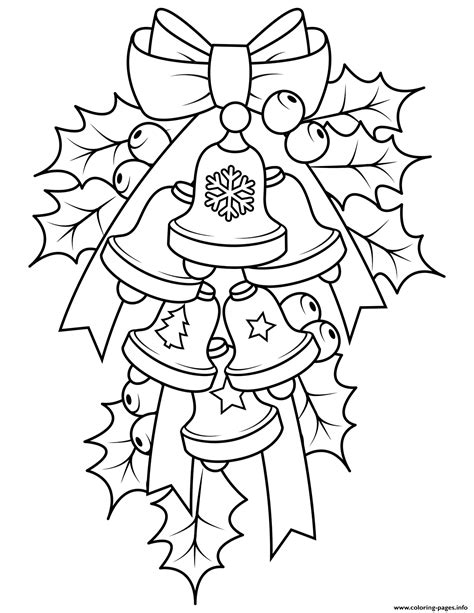 Simple christmas coloring page for preschoolers. Christmas Bells And Holly Coloring Pages Printable