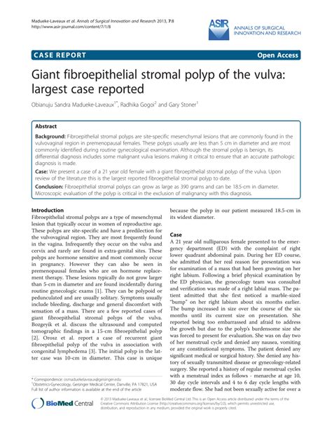 PDF Giant Fibroepithelial Stromal Polyp Of The Vulva Largest Case