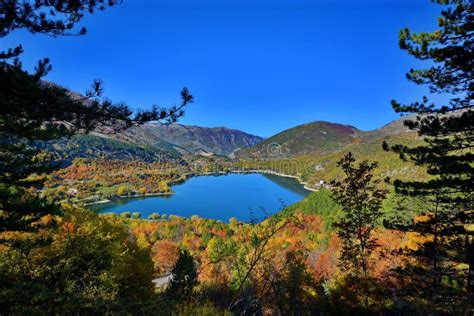 Lago Di Scanno Is A Lake In The Province Of L`aquila Abruzzo Italy