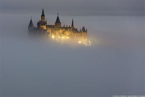 Night Full Moon Fog And Castle Hohenzollern Castle Hogwarts