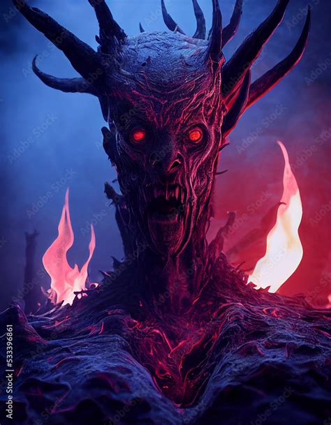 Terrible Furious Hellish Demon With Horns 3d Render Art Conceptual