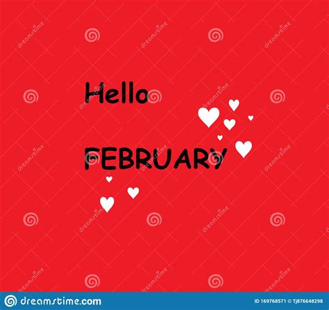 Hello February Greeting Card Simple Set In Black White On Red