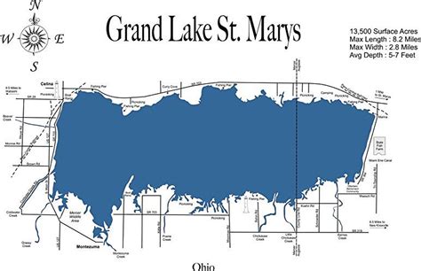 Grand Lake St Marys Ohio Standout Wood Map Wall Hanging Grand Lake