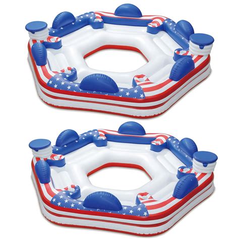 Summer Waves Inflatable Americana 6 Person Island Float With Coolers 2