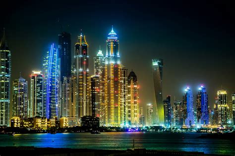 United Arab Emirates Skyscrapers Rivers Houses Dubai Megapolis Night