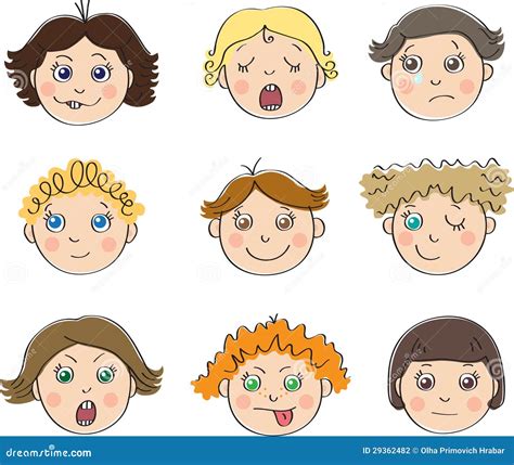 Nine Childrens Faces With Different Moods Stock Vector Illustration