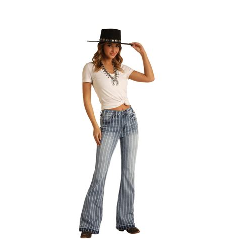Rock And Roll Cowgirl Ladies Denim High Rise Trouser Jeans W8h2533 Wild West Boot Store