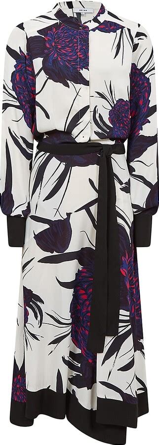 Reiss Lina Belted Floral Midi Dress Shopstyle