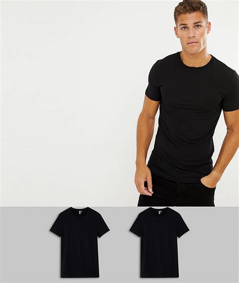 asos design organic muscle fit crew neck t shirt with stretch with stretch in black 2 pack
