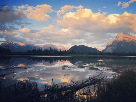 Sunset At Vermillion Lakes Banff National Park Alberta Canada Oc