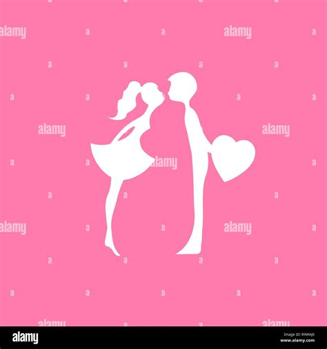 Pink Silhouettes Of Kissing Boy And Girl Kissing Couple Of Young