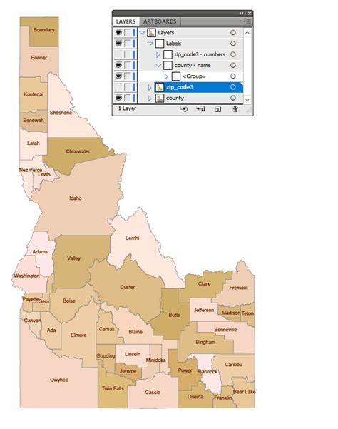 Idaho 3 Digit Zip Code And County Map Your Vector