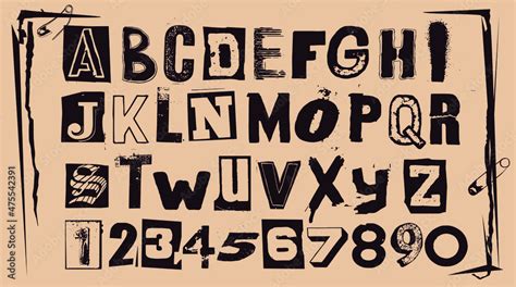 Punk Typography Vector Alphabet And Numbers Type Specimen Set For Grunge Font Flyers And