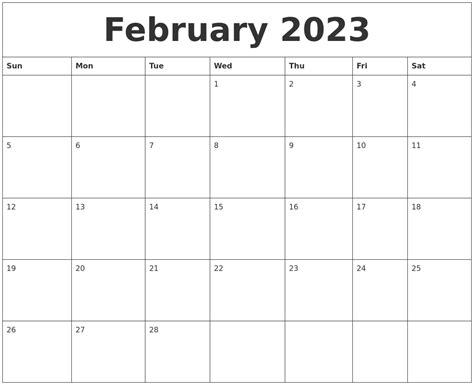 February 2023 Print Out Calendar