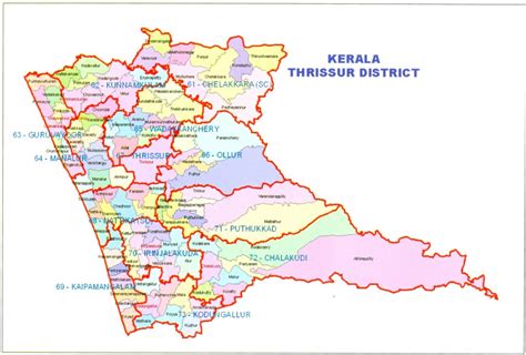 This is a map of kerala, you can show street map of kerala, show satellite imagery(with street names, without street names) and show street map with terrain, enable panoramio. Thrissur District of Kerala - Thrissur District Guide Information Facts Maps Kerala