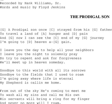 Prodigal Son Christian Gospel Song Lyrics And Chords
