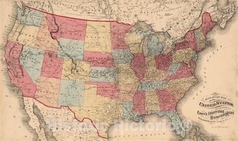 Historic Map 1874 Railroad Map Of The United States Vintage Wall
