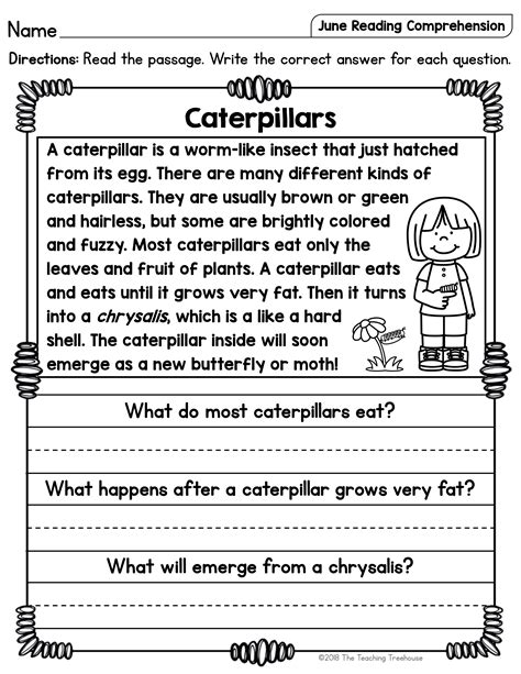 One Page Reading Comprehension Worksheets
