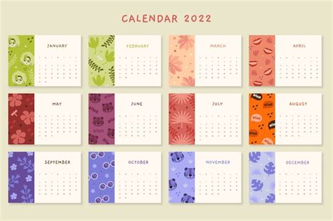 Plantilla De Calendario 2022 Plana Vector Gratis