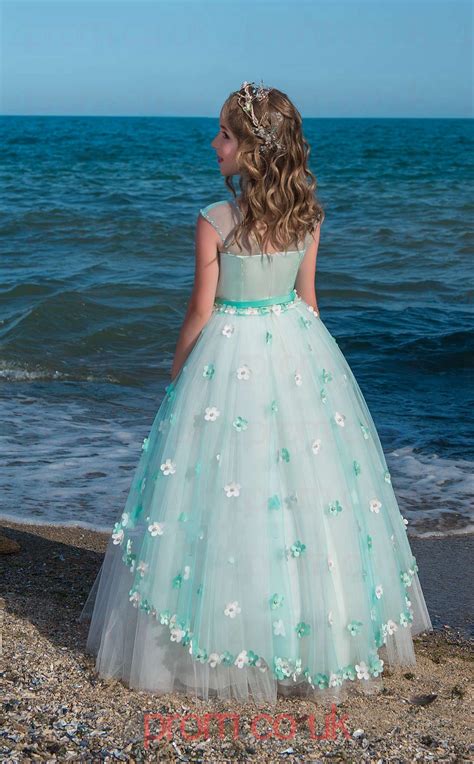 Illusion Sleeveless Light Turquoise Kids Prom Dresses Chk022 Uk