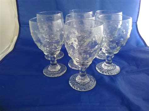 Set Of 7 Matching Stemmed Water Glasses With Raised Glass Etsy Uk