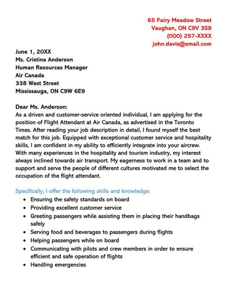Job Application Letter Sample For Flight Attendant Flight Attendant Cover Letter Sample