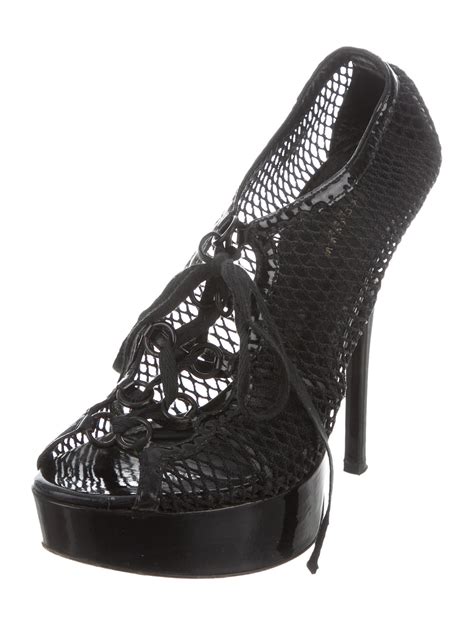 Dolce And Gabbana Fish Net Platform Booties Black Boots Shoes