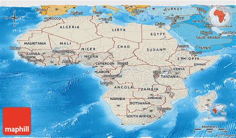 Shaded Relief Panoramic Map Of Africa Political Shades Outside Shaded