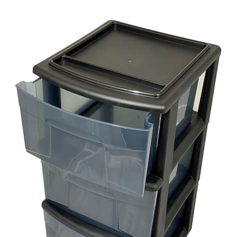 Homz 25 Tall Solid Plastic 3 Drawer Wheeled Home Organizer Cart Open