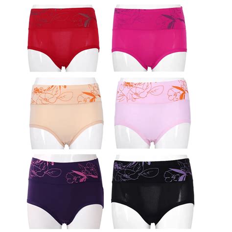 women sexy underwear panties high waist bamboo fiber brief flower print abdomen in women s