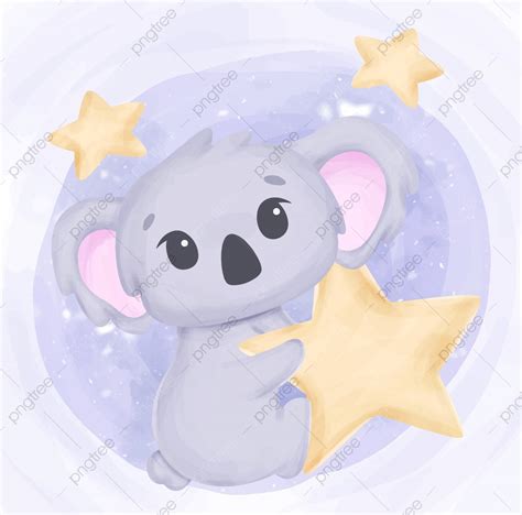 Little Cute Koala Reach The Stars Adorable Animal Art Png And Vector