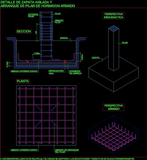 Reinforced Concrete Footing And Pilar Dwg Plan For Autocad • Designs Cad