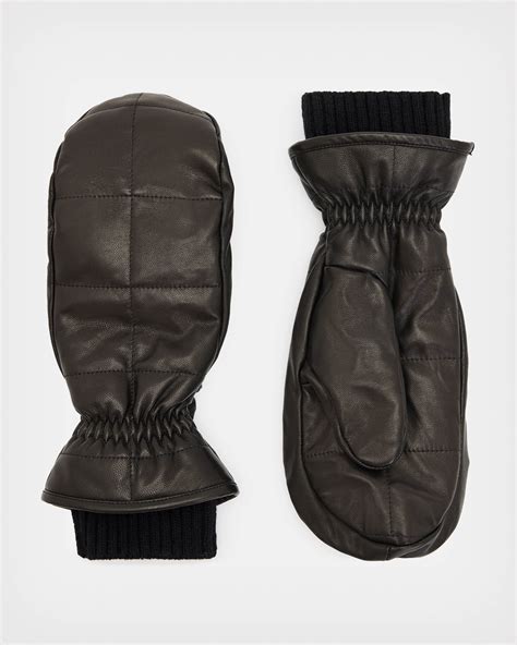 Andra Leather Puffer Mittens Black Allsaints Us