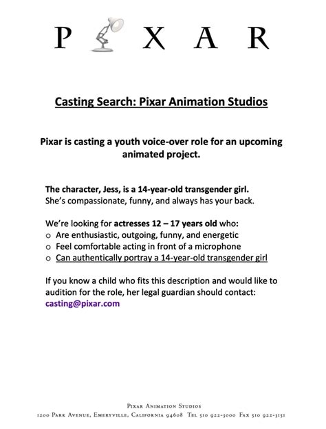 Pixar Is Currently Casting For Its First Trans Character Worthy Watch