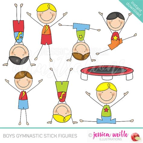 Boys Gymnastics Stick Figures Cute Digital Clipart Commercial Use Ok