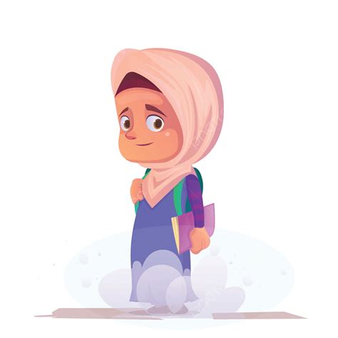 Gambar Karakter Muslim Yang Berbeda Pergi Ke Ilustrasi Desain Sekolah